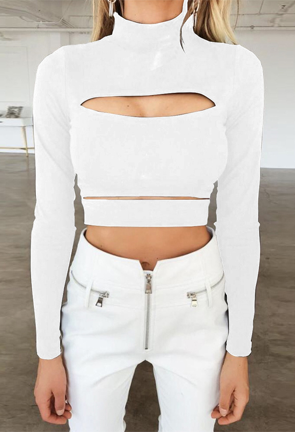 Women Gothic Sexy Mock Neck Cutout Long Sleeves Crop Top Women Gothic Sexy Mock Neck Cutout Long Sleeves Crop Top