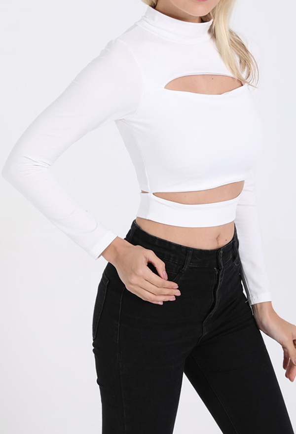 Women Gothic Sexy Mock Neck Cutout Long Sleeves Crop Top Women Gothic Sexy Mock Neck Cutout Long Sleeves Crop Top