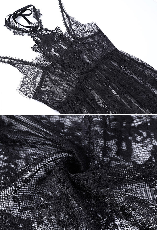 Women Gothic Sexy Black Halter Sheer Floral Pattern Long Slip Dress Women Gothic Sexy Black Halter Sheer Floral Pattern Long Slip Dress