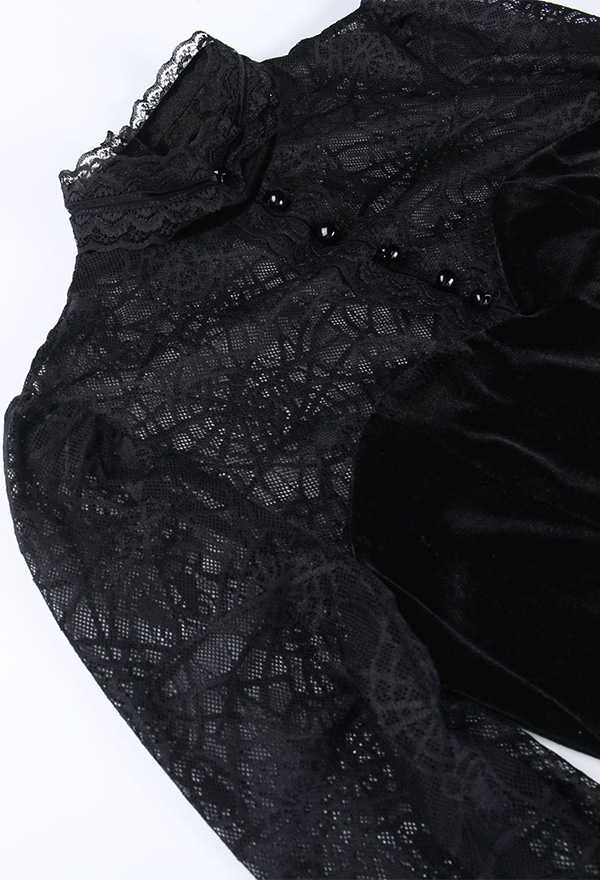 Women Gothic Vampire Black Mock Neck Long Sleeves Sheer Spiderweb Print Crop Blouse Women Gothic Vampire Black Mock Neck Long Sleeves Sheer Spiderweb Print Crop Blouse