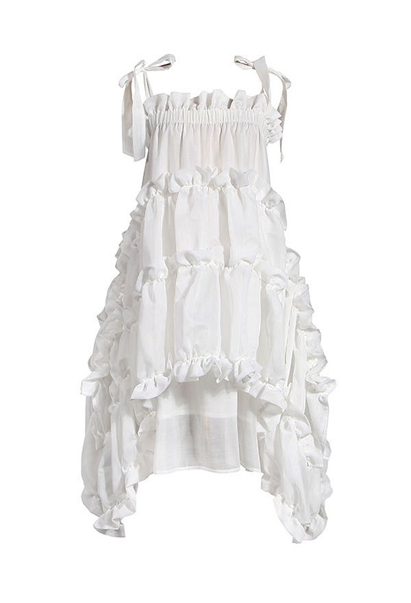 Women Gothic Dark Lolita Lace-up Ruffles Irregular Hem Long Dress
