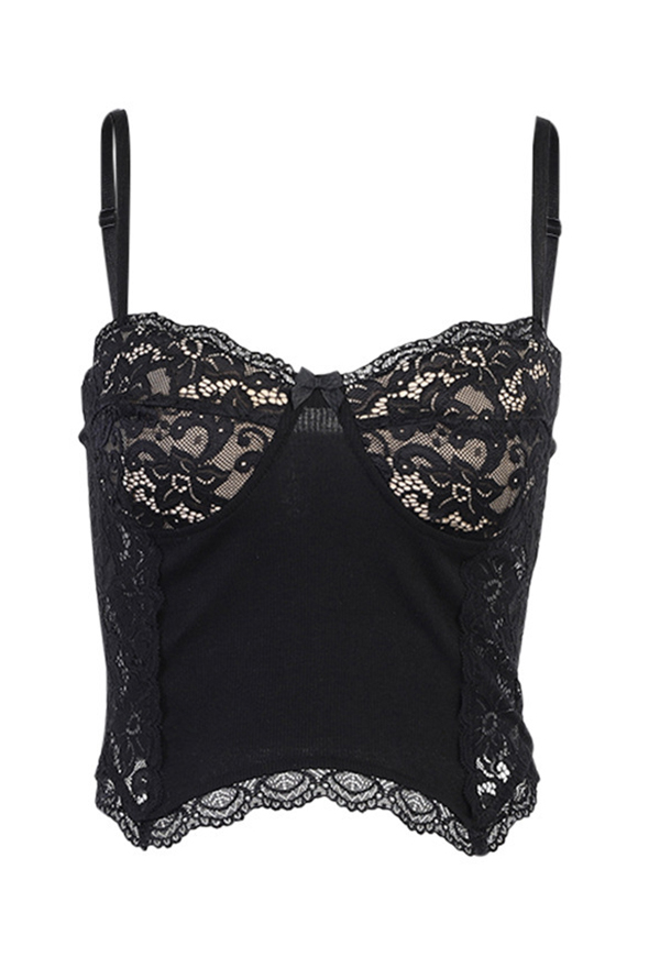 Women Gothic Vampire Sexy Sheer Floral Pattern Lace Hem Camisole
