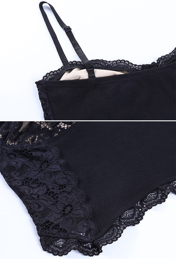 Women Gothic Vampire Sexy Sheer Floral Pattern Lace Hem Camisole