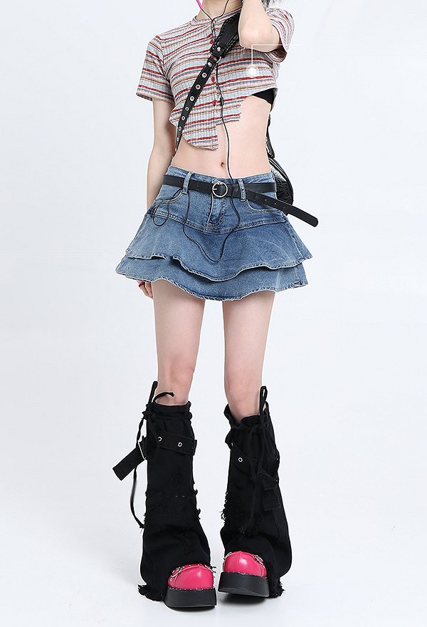 Whimsy Women Y2K Style Irregular Hem Stripe Short Sleeves Blouse