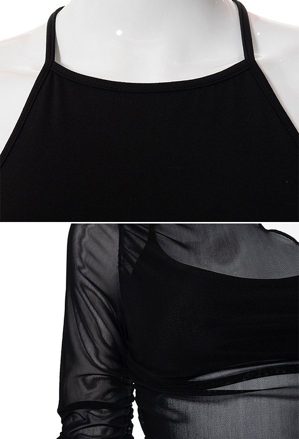 Gothic Off-Shoulder Pullover Mesh Strapless Long Sleeve Two-Piece Top Gothic Off-Shoulder Pullover Mesh Strapless Long Sleeve Two-Piece Top