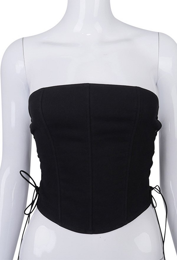 Gothic Sleeveless Wrap Backless Sides Straps Top Black Bustier Top Gothic Sleeveless Wrap Backless Sides Straps Top Black Bustier Top