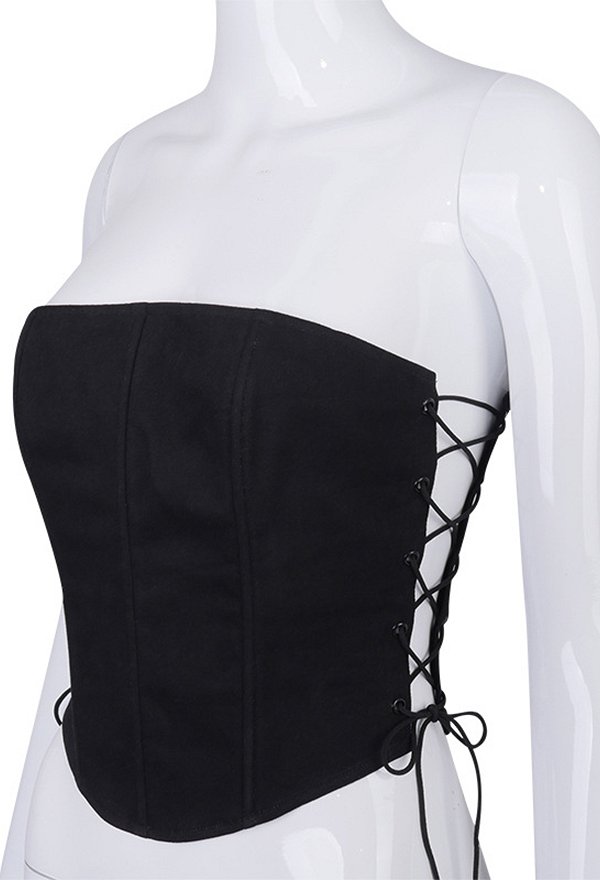 Gothic Sleeveless Wrap Backless Sides Straps Top Black Bustier Top Gothic Sleeveless Wrap Backless Sides Straps Top Black Bustier Top