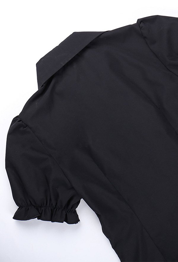 Gothic Puff Sleeve Design Lapel Shirt Dark Style Blouse
