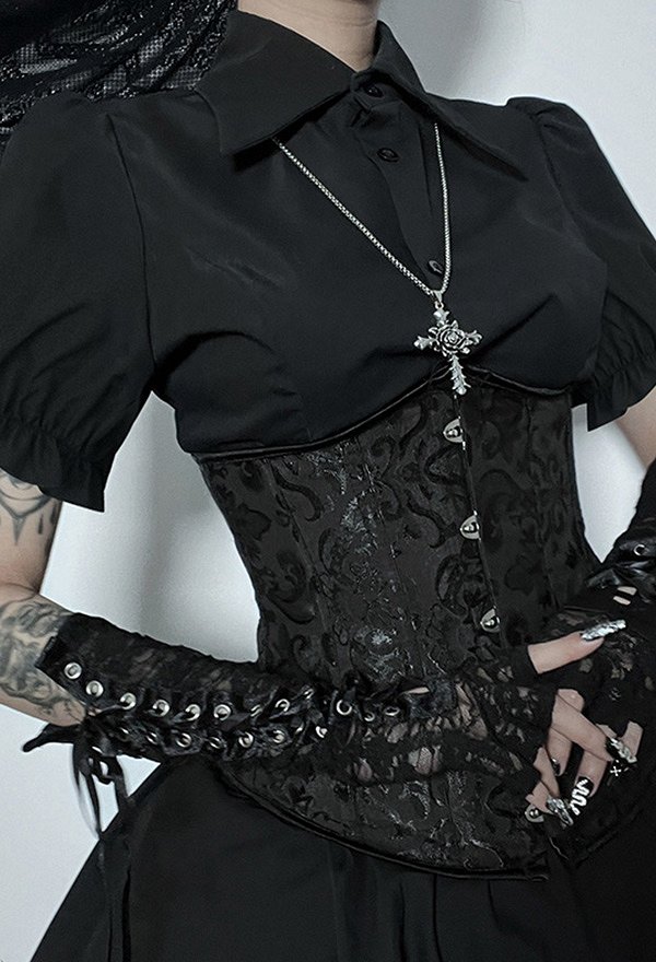 Gothic Puff Sleeve Design Lapel Shirt Dark Style Blouse