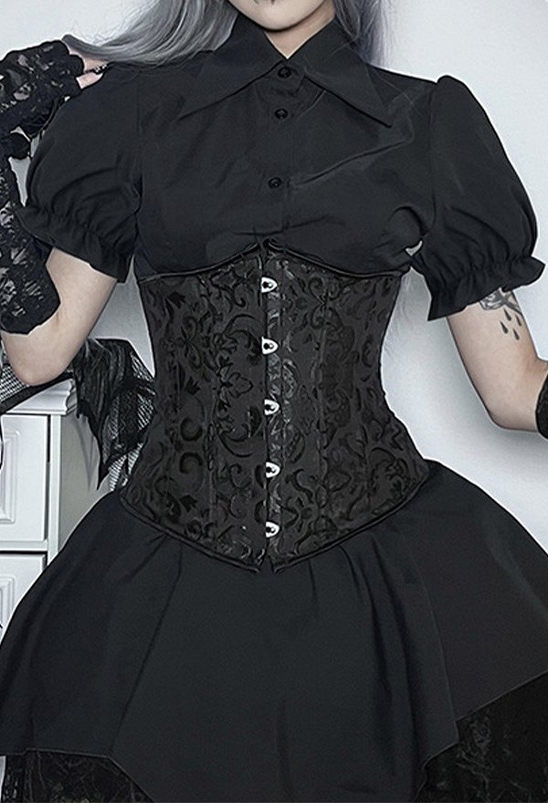 Gothic Puff Sleeve Design Lapel Shirt Dark Style Blouse