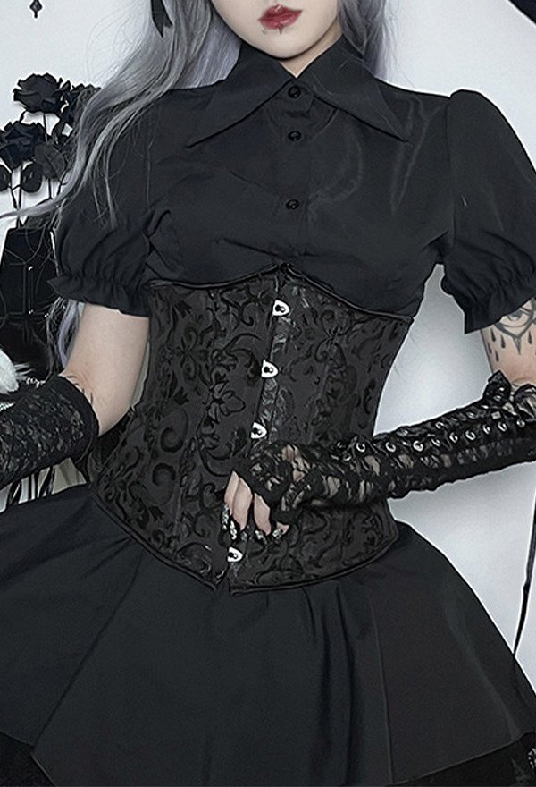Gothic Puff Sleeve Design Lapel Shirt Dark Style Blouse