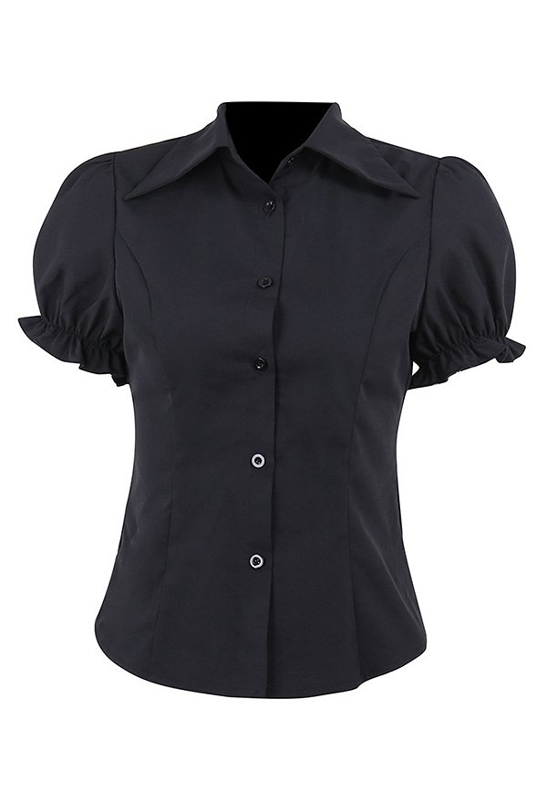 Gothic Puff Sleeve Design Lapel Shirt Dark Style Blouse