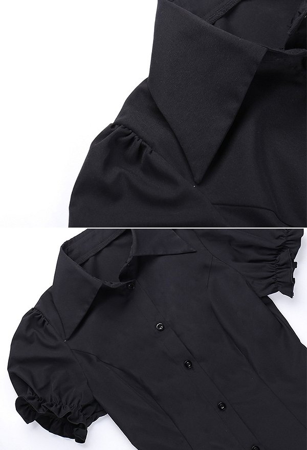 Gothic Puff Sleeve Design Lapel Shirt Dark Style Blouse