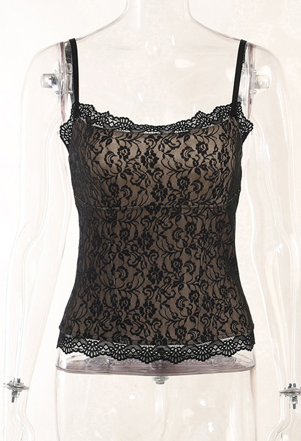 Gothic Dark Style Lace Flower Pattern Slimming Home Summer Camisole