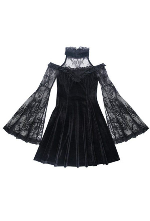 Gothic Lace Off-shoulder Long Sleeves Dress Dark Style Vintage Dress