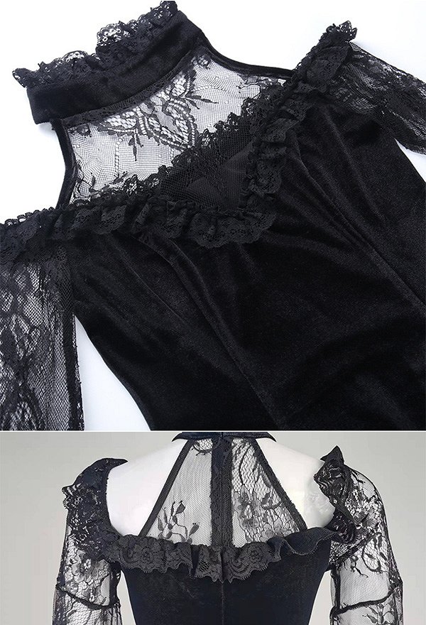 Gothic Lace Off-shoulder Long Sleeves Dress Dark Style Vintage Dress