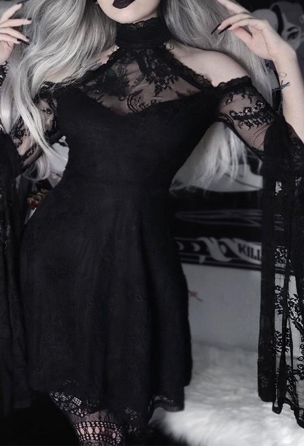 Gothic Lace Off-shoulder Long Sleeves Dress Dark Style Vintage Dress