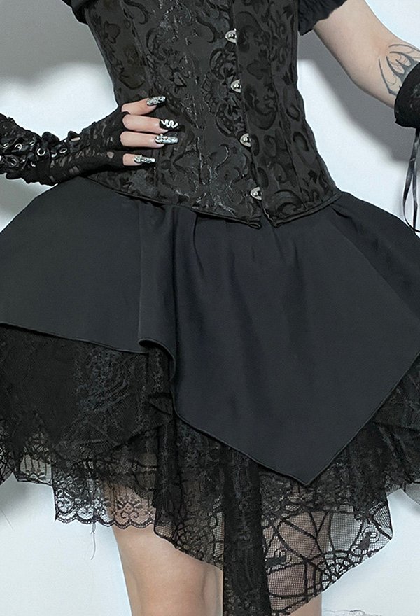 Gothic Dark Style Skirt Irregular Spider Web Design Half-body Skirt Gothic Dark Style Skirt Irregular Spider Web Design Half-body Skirt