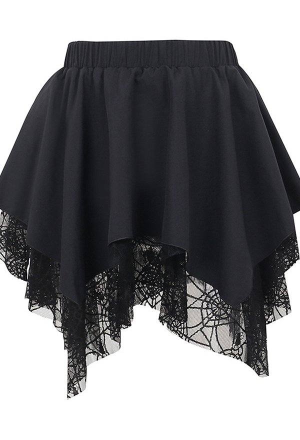 Gothic Dark Style Skirt Irregular Spider Web Design Half-body Skirt Gothic Dark Style Skirt Irregular Spider Web Design Half-body Skirt