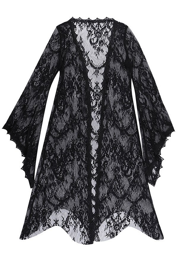 Gothic Hollow See-through Lace Top Long Sleeves Bat Hem Dark Style Women Top Gothic Hollow See-through Lace Top Long Sleeves Bat Hem Dark Style Women Top
