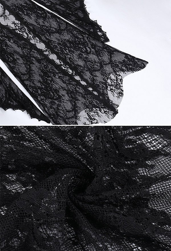 Gothic Hollow See-through Lace Top Long Sleeves Bat Hem Dark Style Women Top Gothic Hollow See-through Lace Top Long Sleeves Bat Hem Dark Style Women Top