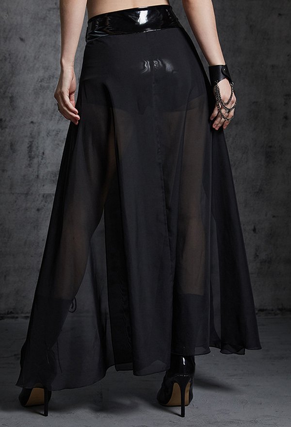 Gothic High Split Mesh Sheer Skirt Black Slim PU Leather Stylish Skirt Gothic High Split Mesh Sheer Skirt Black Slim PU Leather Stylish Skirt