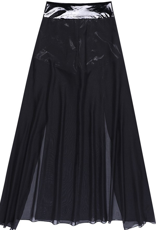 Gothic High Split Mesh Sheer Skirt Black Slim PU Leather Stylish Skirt Gothic High Split Mesh Sheer Skirt Black Slim PU Leather Stylish Skirt