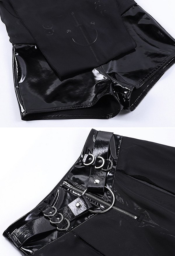 Gothic High Split Mesh Sheer Skirt Black Slim PU Leather Stylish Skirt Gothic High Split Mesh Sheer Skirt Black Slim PU Leather Stylish Skirt