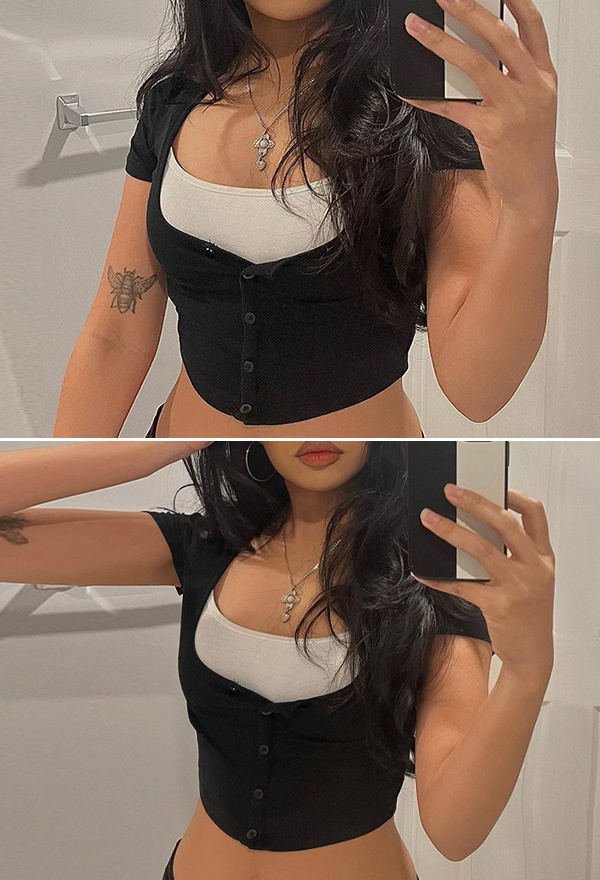 Gothic Square Neck Crop Top Slim Fit Fake Two-Piece Navel Top