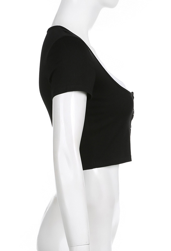 Gothic Square Neck Crop Top Slim Fit Fake Two-Piece Navel Top