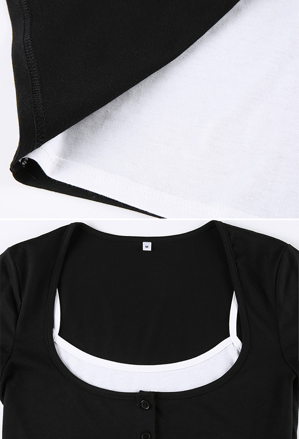 Gothic Square Neck Crop Top Slim Fit Fake Two-Piece Navel Top