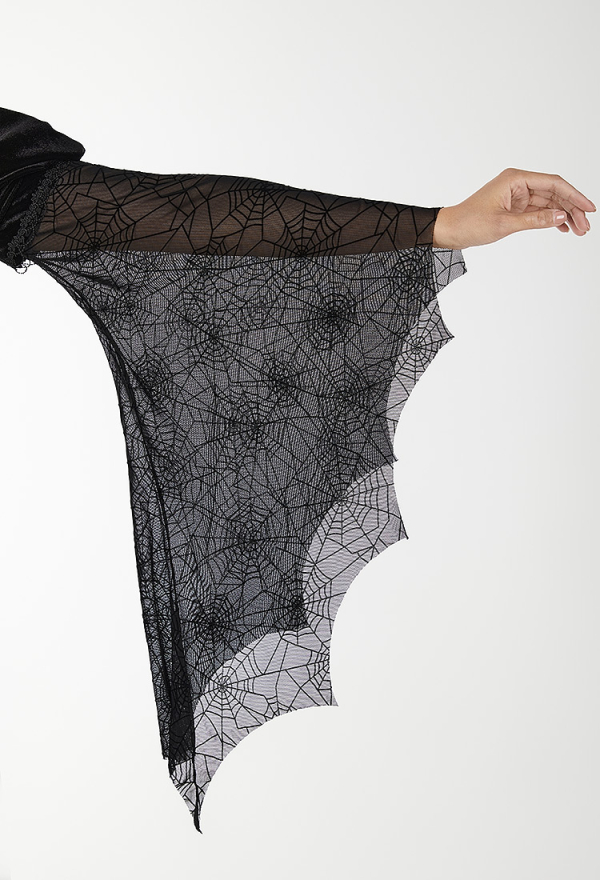 Evil Witch Gothic Spider Web Flared Sleeve Long Dress Elegant Woman Halloween Dress Evil Witch Gothic Spider Web Flared Sleeve Long Dress Elegant Woman Halloween Dress
