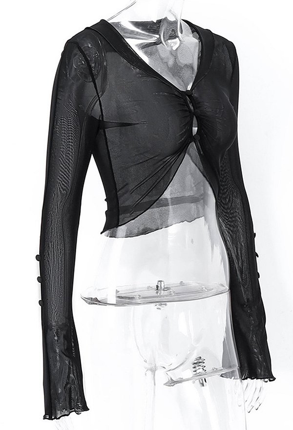 Gothic Mesh Flared Sleeves Top Dark Style Strappy Design Top