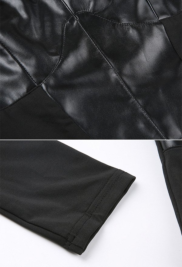 Gothic Punk Style PU Leather Patchwork Slim Top with Mental Buckle Black Buckle Top Gothic Punk Style PU Leather Patchwork Slim Top with Mental Buckle Black Buckle Top