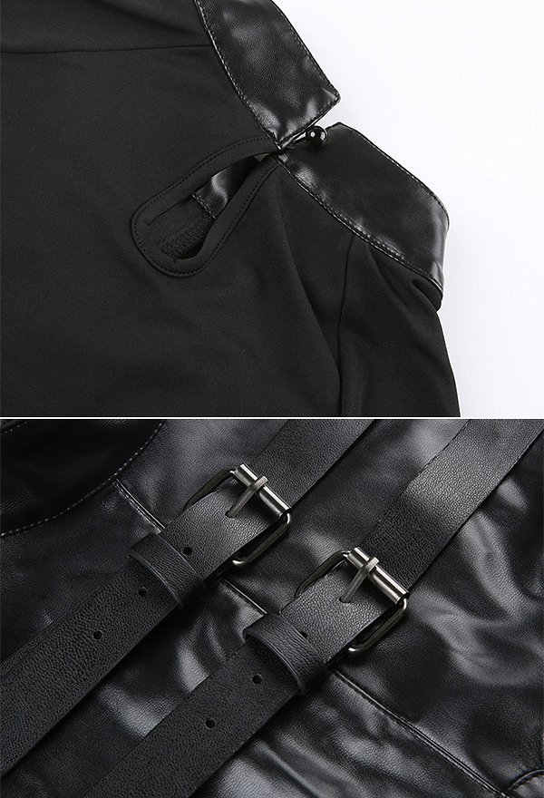 Gothic Punk Style PU Leather Patchwork Slim Top with Mental Buckle Black Buckle Top Gothic Punk Style PU Leather Patchwork Slim Top with Mental Buckle Black Buckle Top