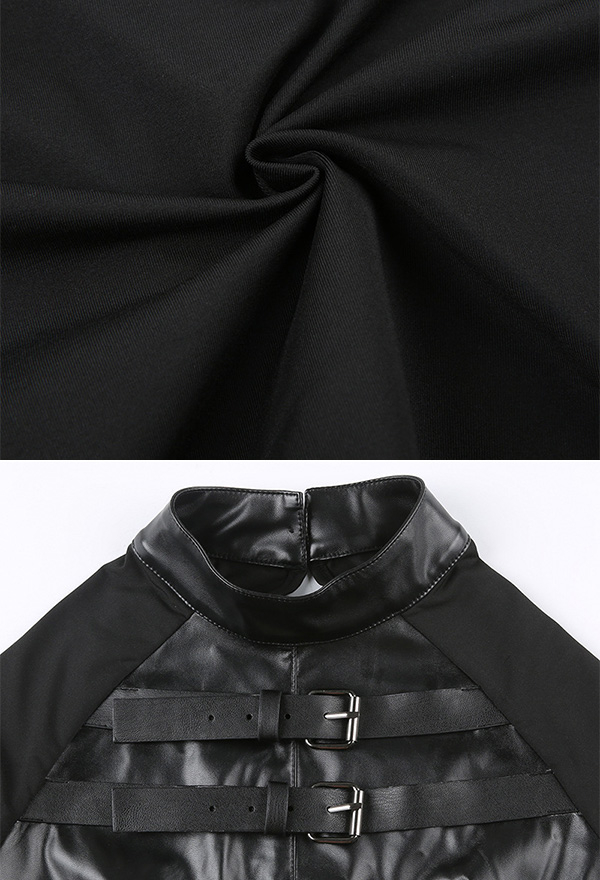 Gothic Punk Style PU Leather Patchwork Slim Top with Mental Buckle Black Buckle Top Gothic Punk Style PU Leather Patchwork Slim Top with Mental Buckle Black Buckle Top
