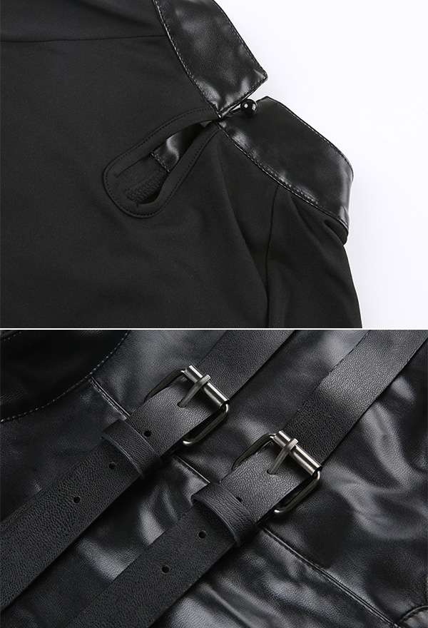 Gothic Punk Style PU Leather Patchwork Slim Top with Mental Buckle Black Buckle Top Gothic Punk Style PU Leather Patchwork Slim Top with Mental Buckle Black Buckle Top
