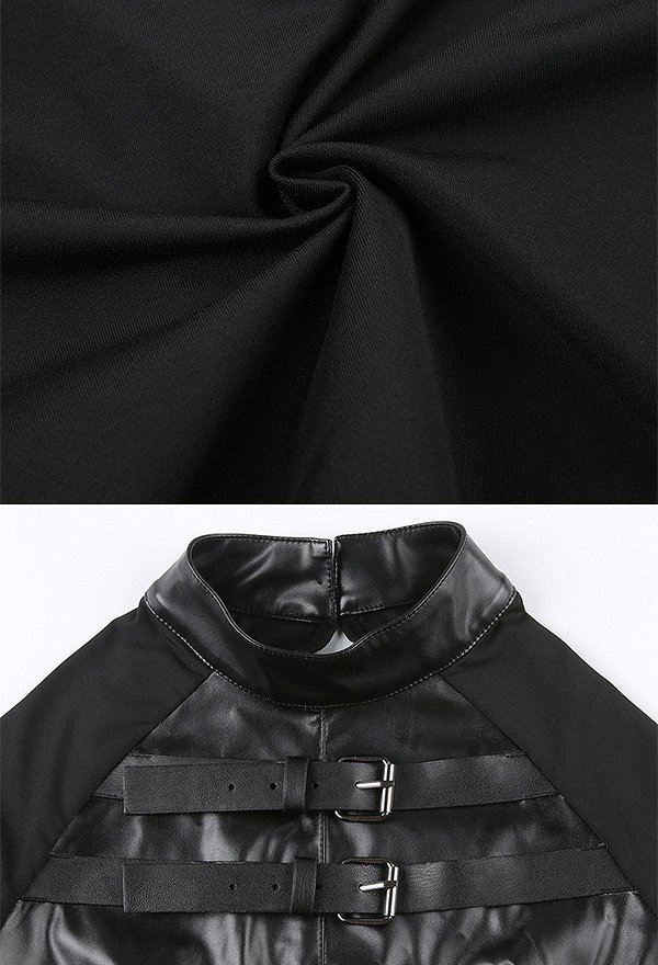 Gothic Punk Style PU Leather Patchwork Slim Top with Mental Buckle Black Buckle Top Gothic Punk Style PU Leather Patchwork Slim Top with Mental Buckle Black Buckle Top