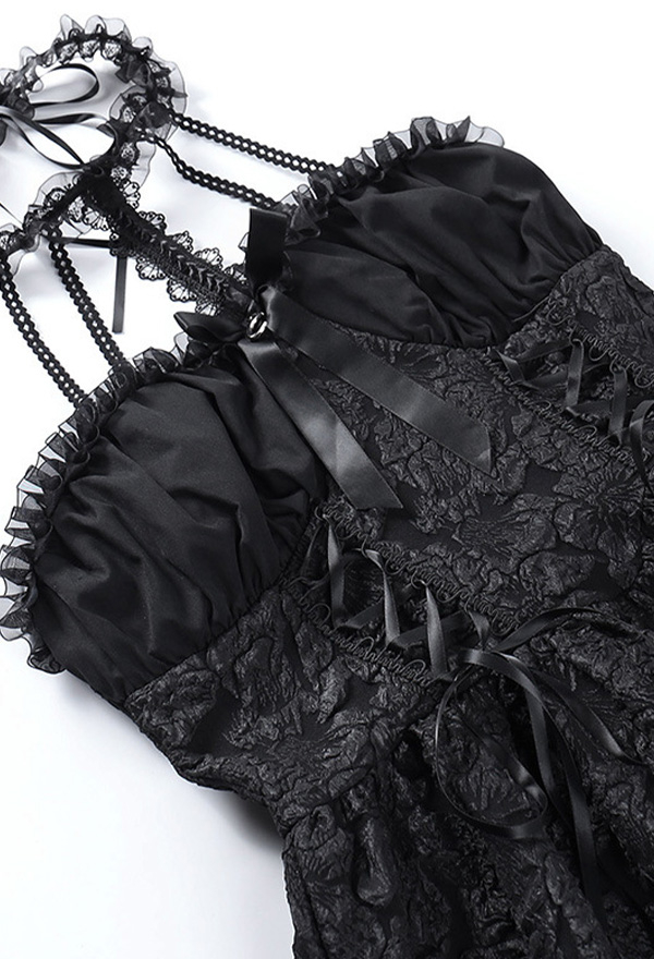 Gothic Unique Texture Backless Halter Dress Dark Style Slim Fit Mini Dress