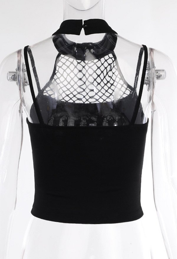 Gothic Streetwear Printed Halter Cami Dark Style Top for Hot Girl