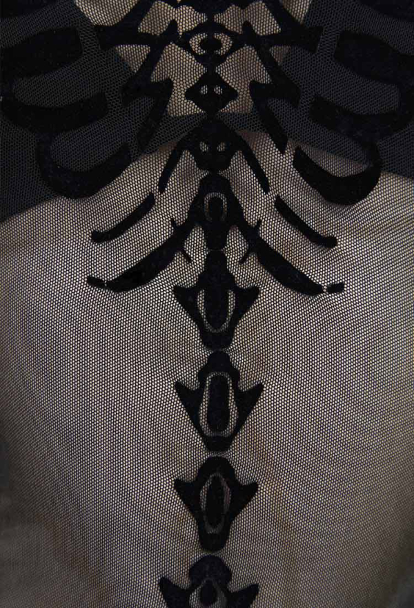 Bone To Be Wild Gothic Black Sexy Lingerie Skeleton Print See Though Dress and Bikini Set with Choker