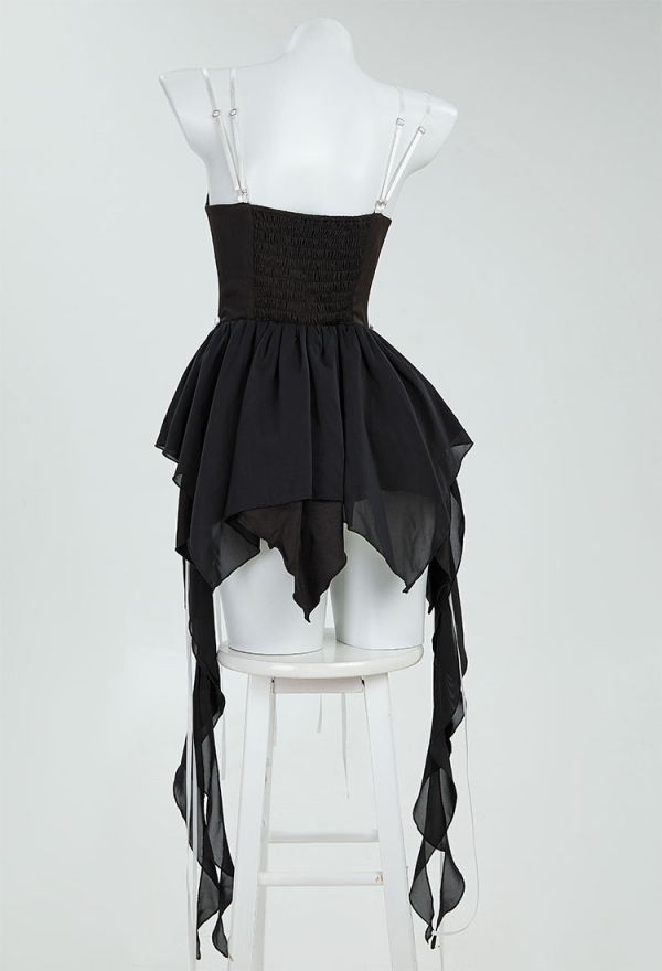 Halloween Gothic Black Tube Dress Cutout Strappy Bondage Dress with Gloves Halloween Gothic Black Tube Dress Cutout Strappy Bondage Dress with Gloves