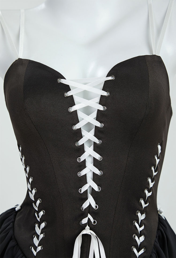 Halloween Gothic Black Tube Dress Cutout Strappy Bondage Dress with Gloves Halloween Gothic Black Tube Dress Cutout Strappy Bondage Dress with Gloves
