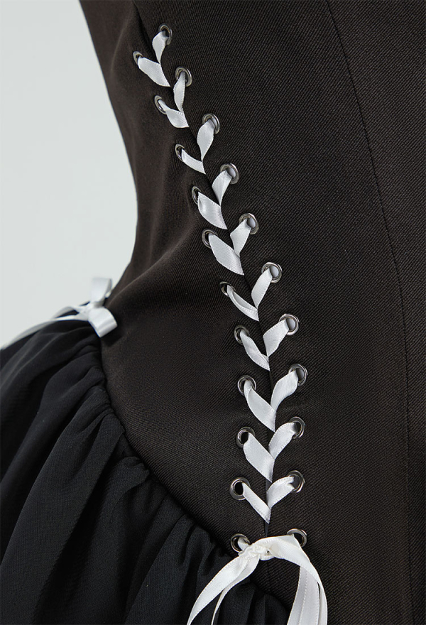 Halloween Gothic Black Tube Dress Cutout Strappy Bondage Dress with Gloves Halloween Gothic Black Tube Dress Cutout Strappy Bondage Dress with Gloves