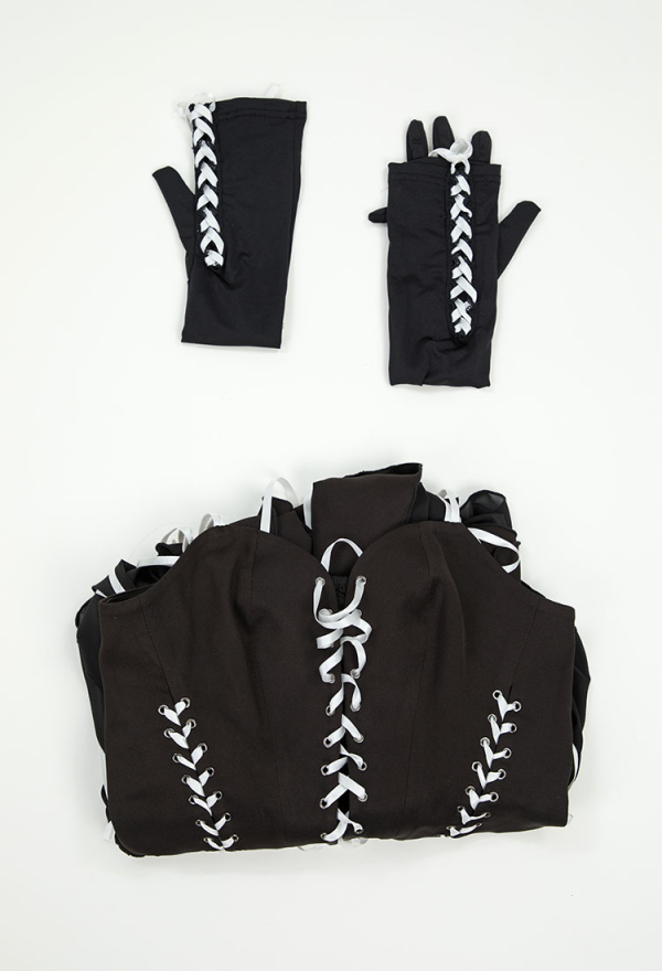 Halloween Gothic Black Tube Dress Cutout Strappy Bondage Dress with Gloves Halloween Gothic Black Tube Dress Cutout Strappy Bondage Dress with Gloves