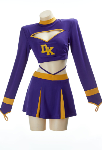 Meowcos.com Jennifer Halloween Gothic Costume Purple Cheerleader Cutout Backless Top Skirt Set