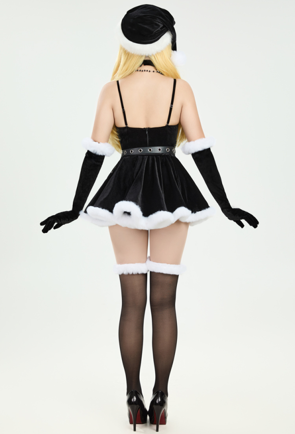 Silent Night Black Bodysuit and Half Skirt Set Dark Furry Christmas Set with Hat Choker Gloves Silent Night Black Bodysuit and Half Skirt Set Dark Furry Christmas Set with Hat Choker Gloves