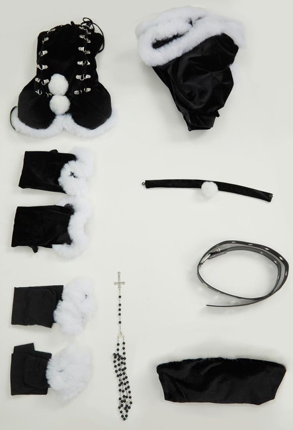 Silent Night Black Bodysuit and Half Skirt Set Dark Furry Christmas Set with Hat Choker Gloves Silent Night Black Bodysuit and Half Skirt Set Dark Furry Christmas Set with Hat Choker Gloves