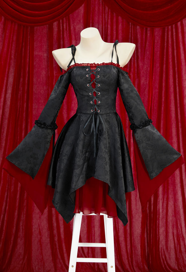 Moonlight Romance Medieval Gothic Black Velvet Dress Vampire Style Off Shoulder Strap Dress Moonlight Romance Medieval Gothic Black Velvet Dress Vampire Style Off Shoulder Strap Dress