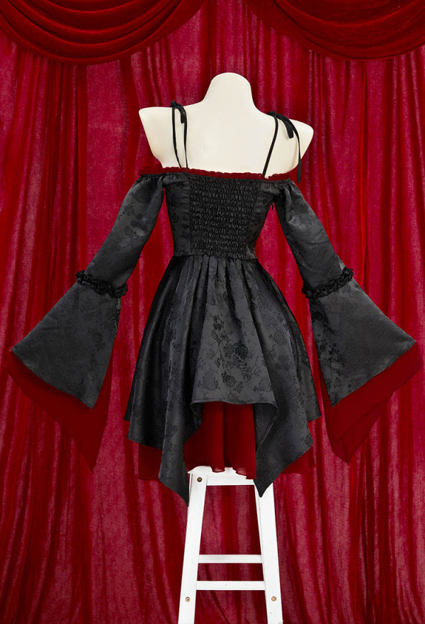 Moonlight Romance Medieval Gothic Black Velvet Dress Vampire Style Off Shoulder Strap Dress Moonlight Romance Medieval Gothic Black Velvet Dress Vampire Style Off Shoulder Strap Dress